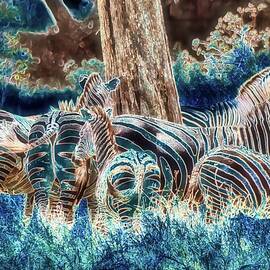 Zebra Herd in Neon Forest by Bruce Block