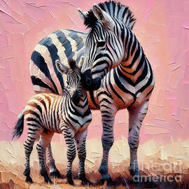 Zebra Mom and Baby by Lucia Stewart