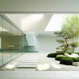 Zen_garden_design_minimalist_calming_greens_and_whites_No 1 by Andre Petrov