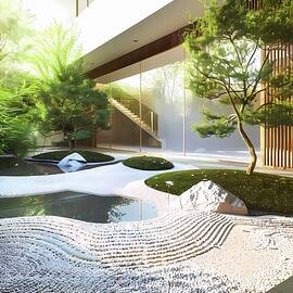 Zen_garden_design_minimalist_calming_greens_and_whites_No 2 by Andre Petrov