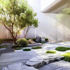 Zen_garden_design_minimalist_calming_greens_and_whites_No 3 by Andre Petrov