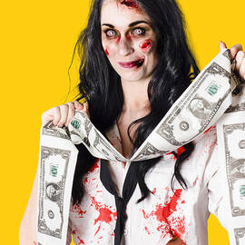 Zombie banker with forged american dollars by Jorgo Photography