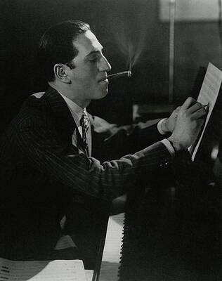 Composer Smoking at Piano Photograph