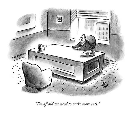 Corporate Drawing - An Executive Sits At His Desk And An Employee's #1 by Frank Cotham