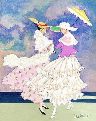 Elegant Women with Parasol Print