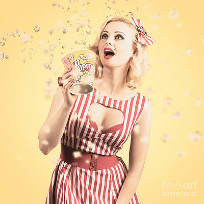 Wall Art featuring the photograph Attractive Young Cinema Woman Watching Big Screen by Jorgo Photography