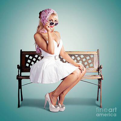 Wall Art featuring the photograph Beautiful Blond Woman In Retro American Fashion by Jorgo Photography