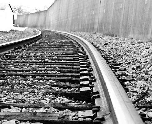Wall Art featuring the photograph BW Train Tracks #1 by Jonny D