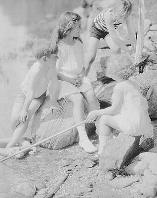 6 Wall Art featuring the photograph Children Playing Beside A Pond #1 by Edward Steichen