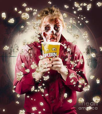 Wall Art featuring the photograph Creepy Possessed Girl Watching Horror Movie by Jorgo Photography