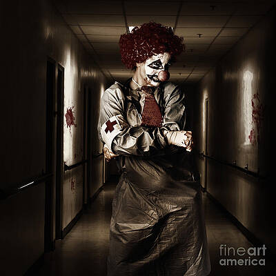 Wall Art featuring the photograph Dark Hospital Clown In Spooky Theatre Nightmare by Jorgo Photography