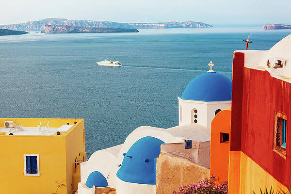Wall Art featuring the photograph Domed Church In Oia, Santorini, Greece #1 by Deimagine