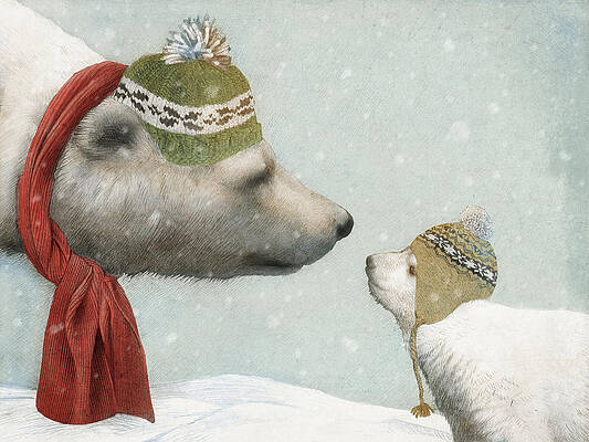 Polar Bears in Winter Hats Wall Art