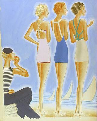 Coastline Digital Art - Illustration Of Models On A Beach Wearing Bathing #2 by Pierre Mourgue