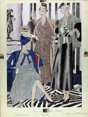 Coastline Digital Art - Illustration Of Women In Patou Dresses #1 by Pierre Mourgue