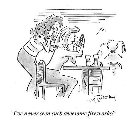 Celebration Drawing - I've Never Seen Such Awesome Fireworks #1 by Mike Twohy