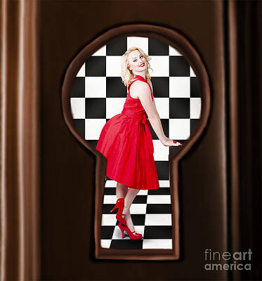 Wall Art featuring the photograph Keyhole Retro Fashion Portrait Of Stylish Girl by Jorgo Photography