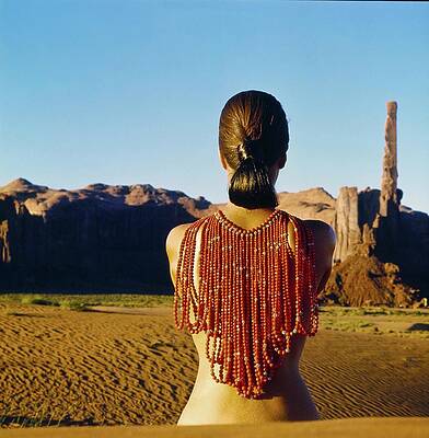 Desert Photograph - Model Wearing Red Beads #1 by John Cowan