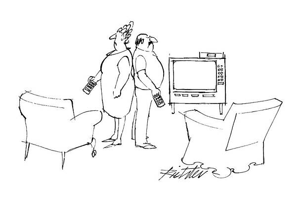 Remote Wall Art featuring the drawing New Yorker June 6th, 1988 #1 by Mischa Richter