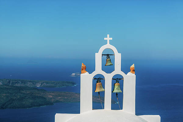 Wall Art featuring the photograph Orthodox Church In Santorini #1 by Deimagine