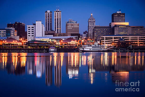 Illinois Wall Art featuring the photograph Peoria Illinois Skyline At Night #1 by Paul Velgos