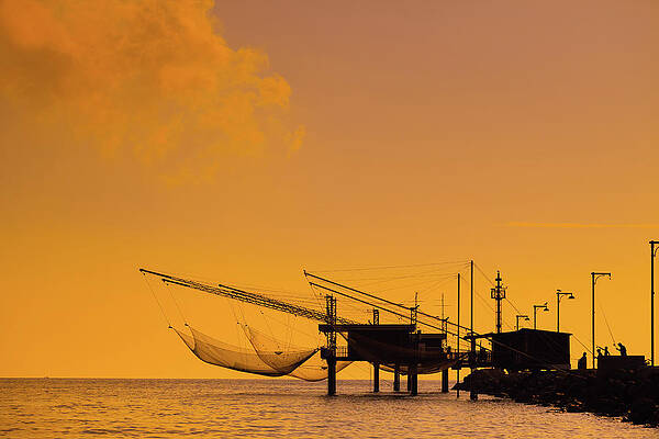 Wall Art featuring the photograph Pier With Fishermans Nets #1 by Deimagine