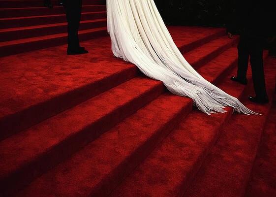 Elegant White Gown on Red Carpet Wall Art