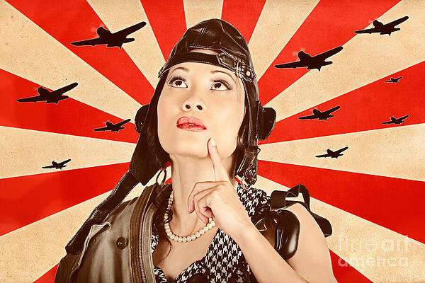 Wall Art featuring the photograph Retro Asian Pinup Girl. War Planes Of Revolution by Jorgo Photography