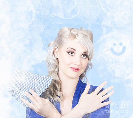 Wall Art featuring the photograph Retro Woman Cleaner With Rag Cleaning Dirty Window by Jorgo Photography