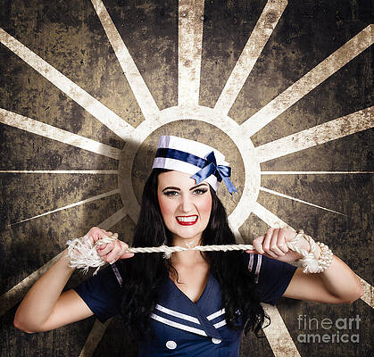 Wall Art featuring the photograph Sailor Girl Portrait. Vintage Design Background by Jorgo Photography