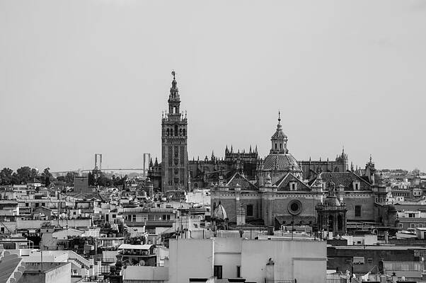 Scenic Wall Art featuring the photograph Seville Cityscape BW #2 by AM FineArtPrints
