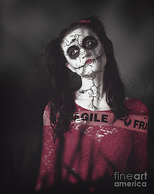 Wall Art featuring the photograph Sugar Skull Doll Walking In A Dead Haunted Forest by Jorgo Photography