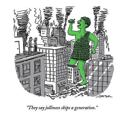 Green Drawing - The Jolly Green Giant Walks Like Godzilla #1 by Joe Dator