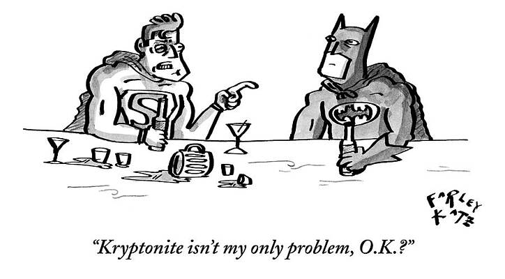 Batman Wall Art featuring the drawing Kryptonite Isn't My Only Problem by Farley Katz