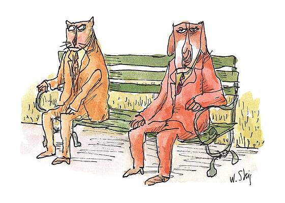 Animal Characters on Park Bench Wall Art