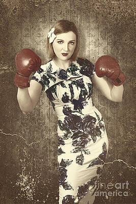 Woman with Retro Boxing Gloves Wall Art
