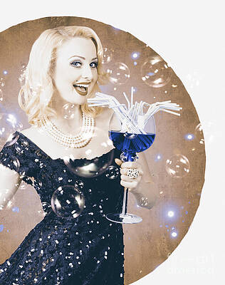 Wall Art featuring the photograph Vintage Jazz Music Night Club Woman. Pinup Poster by Jorgo Photography