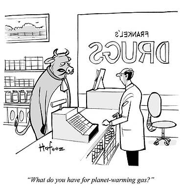 Cow Wall Art featuring the drawing What Do You Have For Planet-warming Gas #1 by Kaamran Hafeez