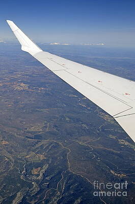 Transportation Wall Art featuring the photograph Wing Of Flying Airplane Over French Alps #1 by Sami Sarkis Photography
