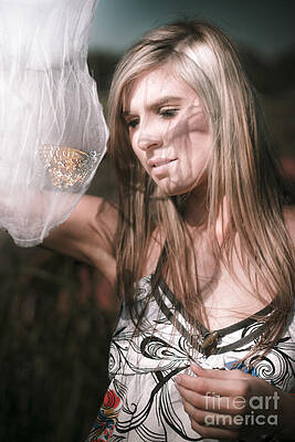 Wall Art featuring the photograph Woman With Butterfly In Net by Jorgo Photography