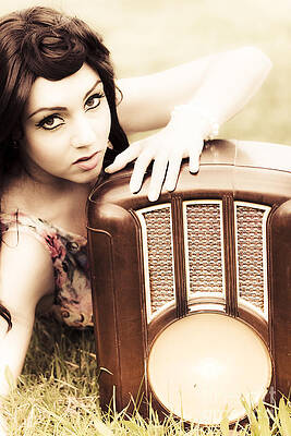 Wall Art featuring the photograph Woman With Retro Radio by Jorgo Photography