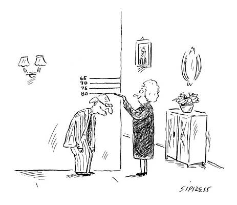 Elderly Couple Measuring Height Drawing