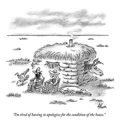 Humorous Frontier Cabin Scene Drawing