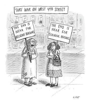 Near Wall Art featuring the drawing Turf War On West 49th Street by Roz Chast