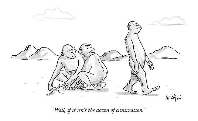 Stone Wall Art featuring the drawing Well, If It Isn't The Dawn Of Civilization by Robert Leighton