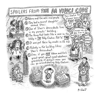 Movie Wall Art featuring the drawing Spoilers From The Da Vinci Code by Roz Chast