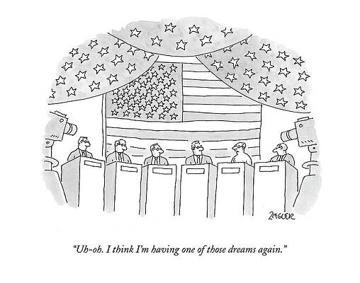 Public Wall Art featuring the drawing Uh-oh. I Think I'm Having One Of Those Dreams by Jack Ziegler