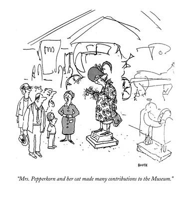 Museum Wall Art featuring the drawing Mrs. Pepperkorn And Her Cat Made Many by George Booth