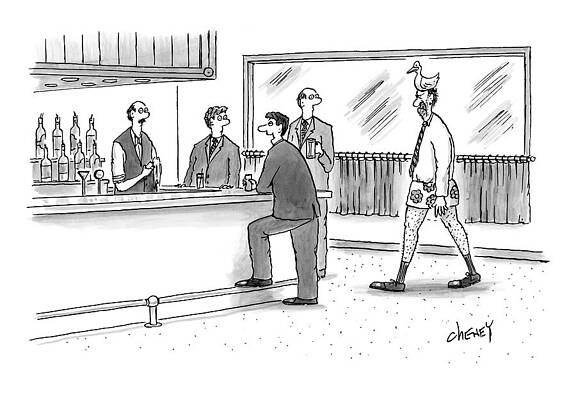 Businessman with Duck Hat at Bar Drawing