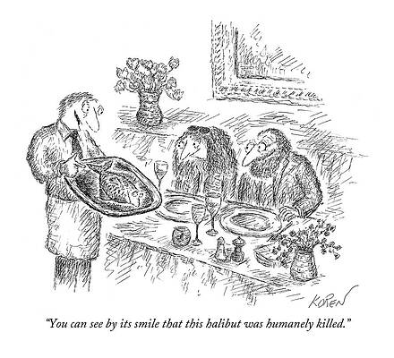 Organic Wall Art featuring the drawing You Can See By Its Smile That This Halibut by Edward Koren